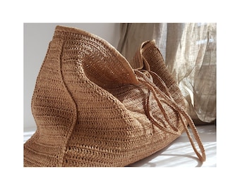 PATRÓN DE GANCHILLO: Bolso de playa SERIK XL de rafia, bolso de verano holgado de paja, tutorial fácil en PDF para bolso de mano extragrande, bolso de hombro