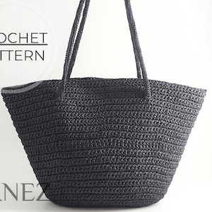 Häkelmuster, Korbtasche aus Raffiabast mit ovalem Boden, Tragetasche aus Stroh mit langem Griff, einfache DIY-Handtasche als PDF-Anleitung, Sommer-Umhängetasche, Strandtasche