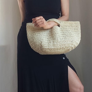 Crochet PATTERN:  CAPRIE Raffia Tote Bag Pattern, Easy DIY Straw Basket Handbag Tutorial, Summer Purse Pdf (Digital Download)