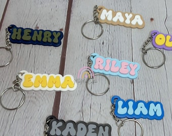 Funky Name Keychain | Small Custom Keychain | Groovy Personalized Keychain | Custom Name Keychain | Kids Name Tag | Bookbag Name Tag