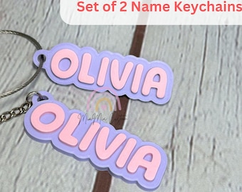 Set Of 2 Name Tags | Water Bottle Name Tag | Capital Letter Name Keychain | Small Name Tag With Wire | Personalized Kids Name Tag | Bookbag
