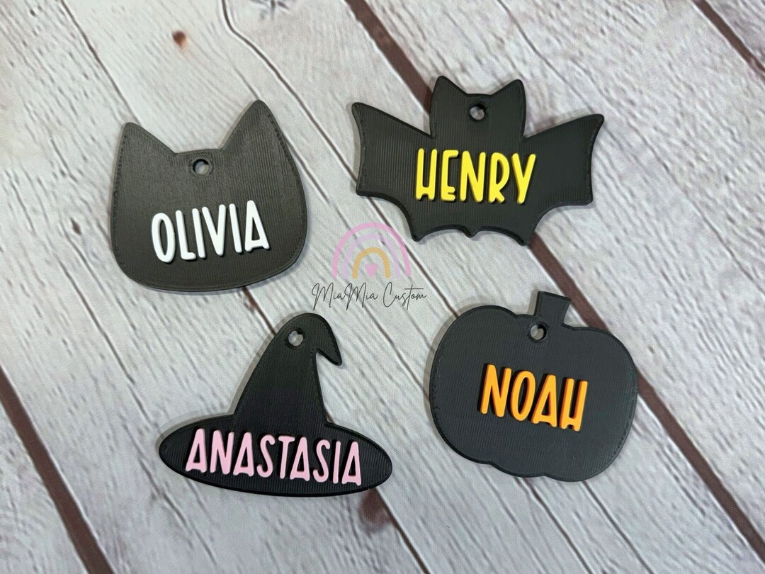 Boo Bag Name Tag | Kids Halloween Basket Name | Bat Name Tag | Cat Name ...
