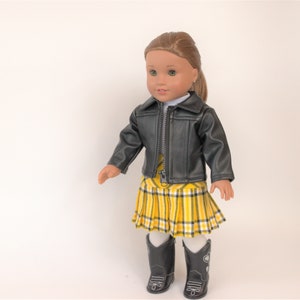 Doll Clothes | Faux Leather Black Jacket and/or Yellow Pleated Skirt | for 18inch Dolls