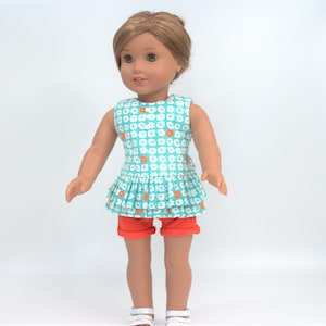 Doll Clothes | Orange and Teal Flowers and Orange Shorts | for any 18-inch Doll