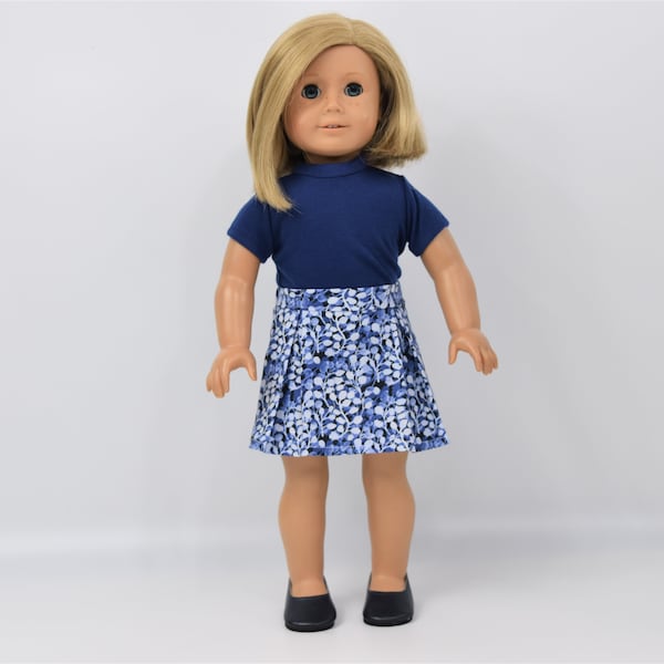 Doll Clothes | Navy Blue Short Sleeve T-Shirt and/or Blue Skirt - for any 18-inch Dolls