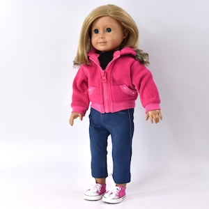 Doll Clothes | Pink Fleece Jacket with Fur Trim | for 18inch Dolls