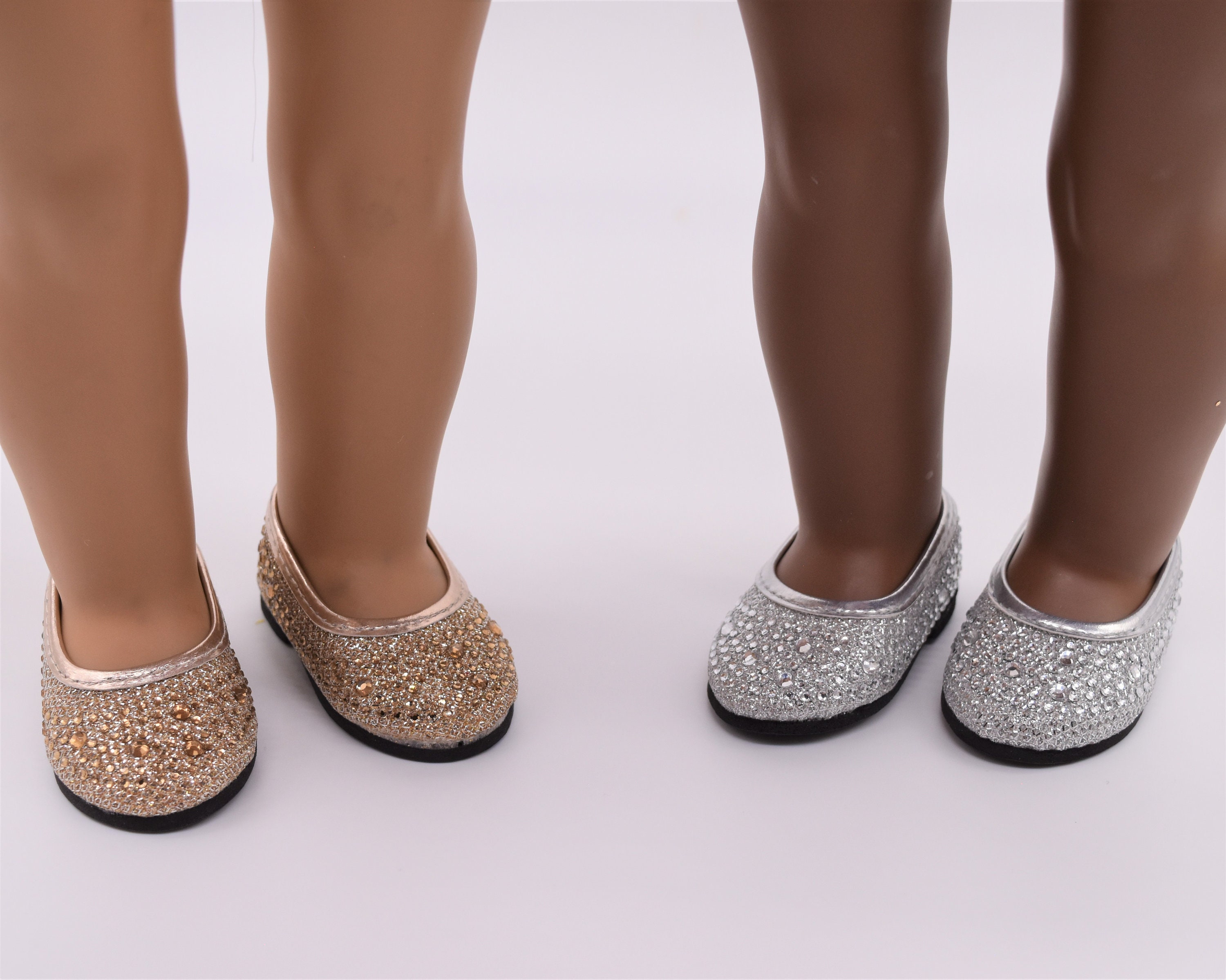Sparkle Rhinestone Flats – Fits Most 18-Inch Doll Shoes | Gold or Sliver