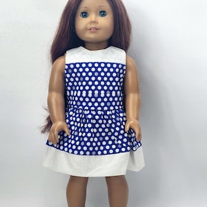 18-inch Doll Clothes | Blue, White and Silver Polka Dots Dress | for 18-inch Dolls