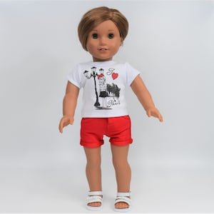 Doll Clothing | I Love Paris T-Shirts and Red Shorts | for any 18-inch Dolls