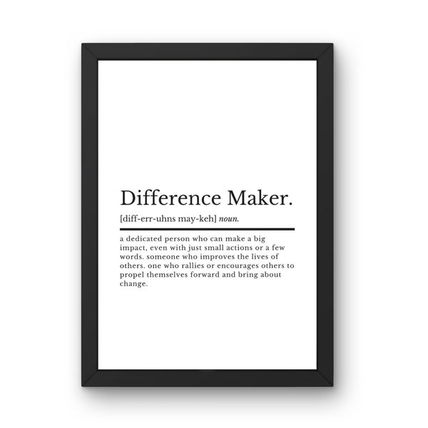 Différence Maker Définition Motivation Wall Art Poster | Impressions motivationnelles | Citations de motivation | Impressions de bureau | Décor de bureau à domicile