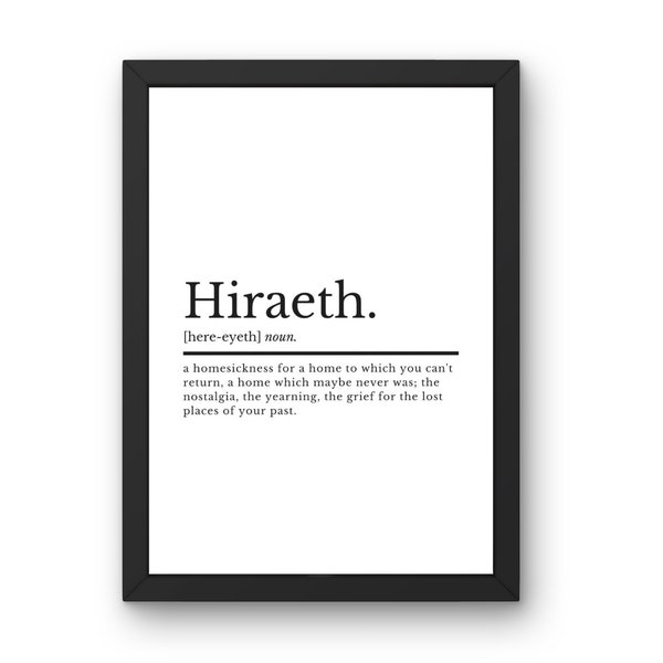 Welsh Saying Print Gift | Hiraeth Definition | Welsh Gifts | Welsh Prints | Bedroom Wall Art | Bedroom Prints | Bedroom Decor | Wales