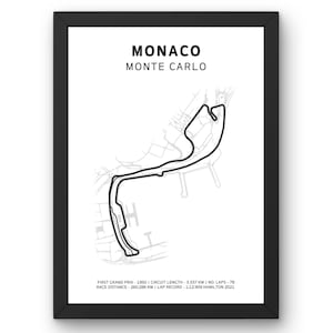 Monaco F1-circuitposter – iconische formule 1-muurkunst, Grand Prix-circuitkaart, perfect cadeau voor raceliefhebbers