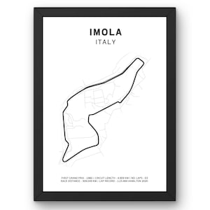 Poster Imola F1 Track – oeuvre d'art murale Formule 1, carte du circuit du Grand Prix d'Italie, cadeau parfait pour les amateurs de course
