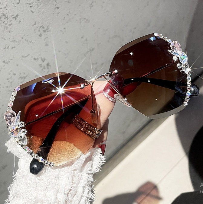 2022 Luxury Brand Design Vintage Rimless Rhinestone Sunglasses - Etsy