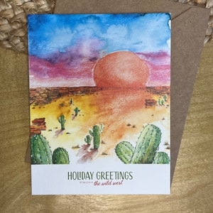 Saudações de Natal do Velho Oeste - Cartão de felicitações artístico exclusivo pintado à mão com envelope - 4,25 x 5,5