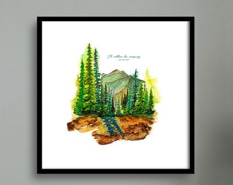 I&#39;d rather be camping, yes or yes? - Hand painted, watercolor/ink nature print - 13x13, 10x10, 8x8
