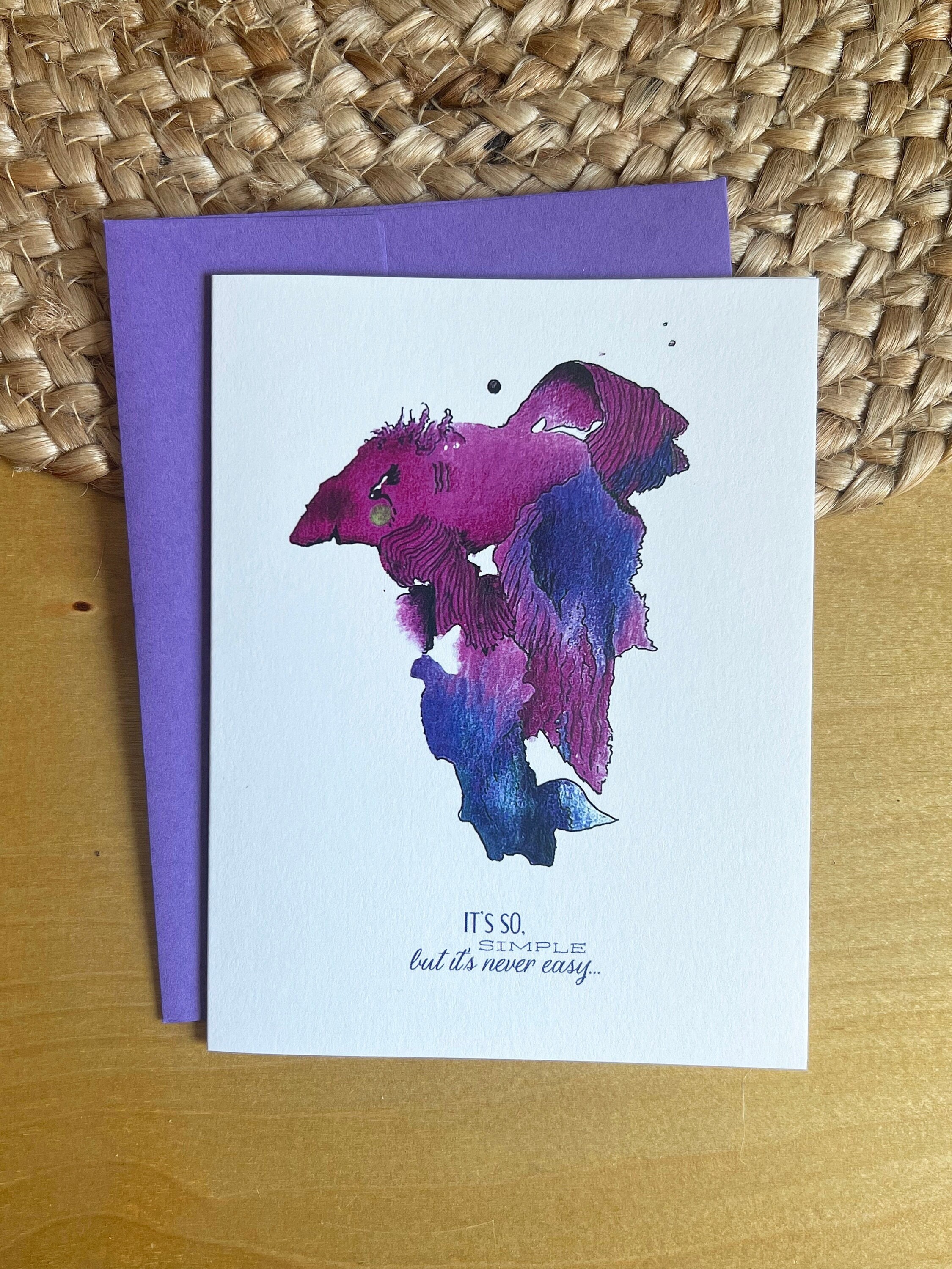 Whimsical, hand painted art greeting card w/envelope (So Simple) - 4.25 x 5.5