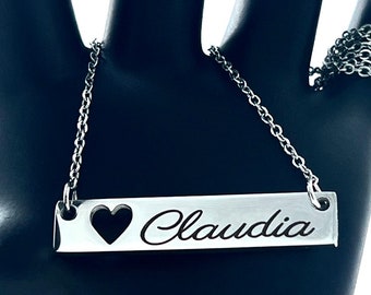 Custom Engraved Name Bar Necklace , Personalized Engraved Name Bar  Necklace , Personalized Name Necklace