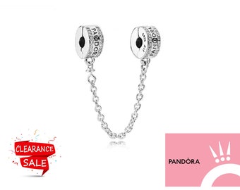 New Pandora Silver Sterling Logo Signature Safety Chain Clip Charm 5cm Length