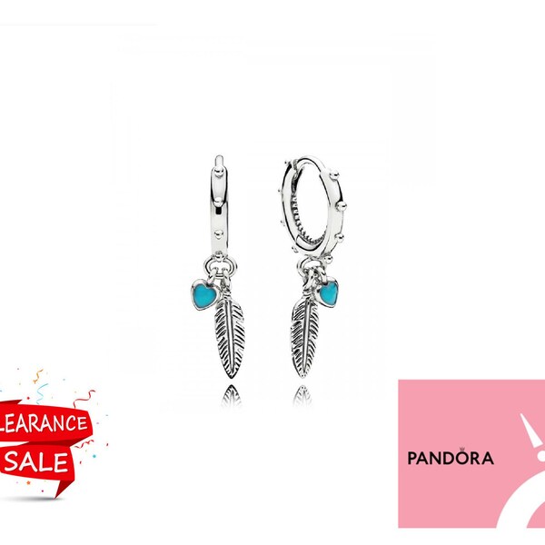 New Pandora Authentic Silver Sterling Dream Feather Hoop Drop Earrings S925