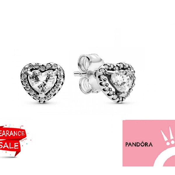 Elevated Pandora Heart Stud Earrings S925 Heart Stud Earring: Unique Jewelry Gift for Her Trending with Sparkling Rhinestone