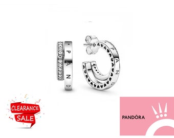 New Pandora Authentic Silver Sterling Sparkling Signature Hoop Earrings S925 Present For her Gifts