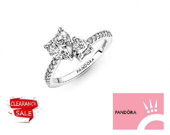 Pandora Double Heart Sparkling Ring Symbolize Love and Style with Pandora Popular S925 ALE Silver Womens Ring, Accented Shank Included