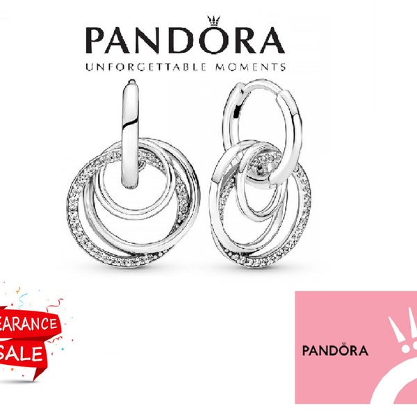 Pandora Family Encircled Hoop Earrings Must-Have Twisted Encircled Dangle Earrings Pandora Women Jewelry in Silver Sparkly Style Rhinestone