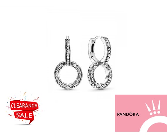 New Pandora Authentic Silver Sterling Sparkling Double Hoop