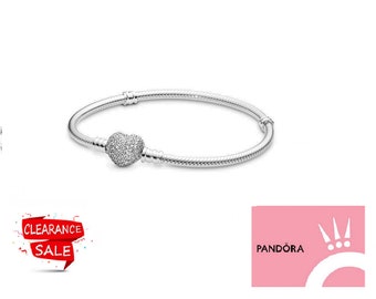 Pandora Bracelet Sparkling Moments Heart Pavé Clasp Snake Chain Sparkling Rhinestone Charm Bangle Unique Elegance and Love in Every Glint