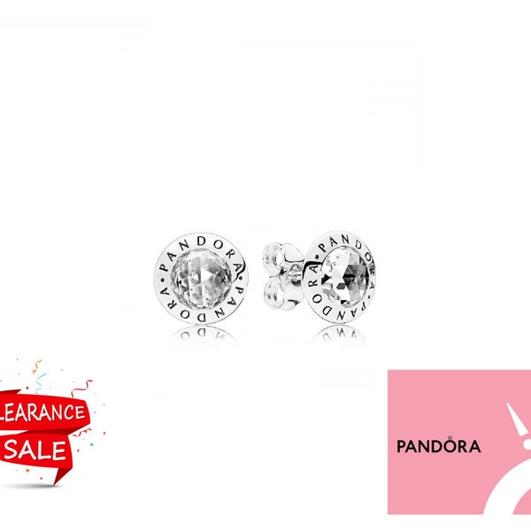 New Pandora Authentic Silver Sterling Sparkling Radiant Logo Stud Earrings S925 Present For Her Gifts