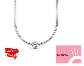 Pandora Silver Snake Chain Necklace Elegant Gift for Her: 50cm Chain Necklace, S925 Smooth Pendant, Round Clasp Classic Look Unique Design