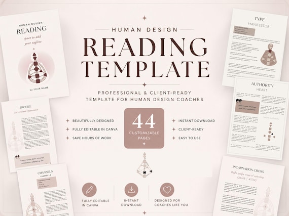 Human Design Reading Template Canva | 44 Page Coach Guide (Digital Download)