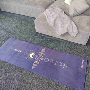 Donkerblauwe yogamat, natuurlijk rubber, maanlichtsymbolen