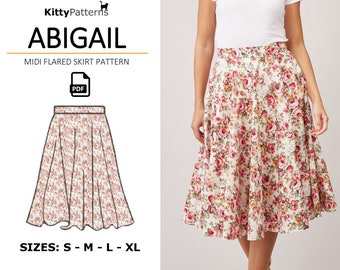 ABIGAIL - Flared Skirt Sewing Pattern in PDF [S,M,L,XL] - Vintage Skirt Pattern - Midi Skirt Pattern - Long Skirt Pattern