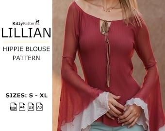 Lillian Blouse Pattern: Bohemian Flared Sleeve Top (PDF Pattern)