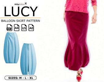 80s Balloon Skirt Pattern: LUCY, Womens Sizes M-XL (PDF Pattern)