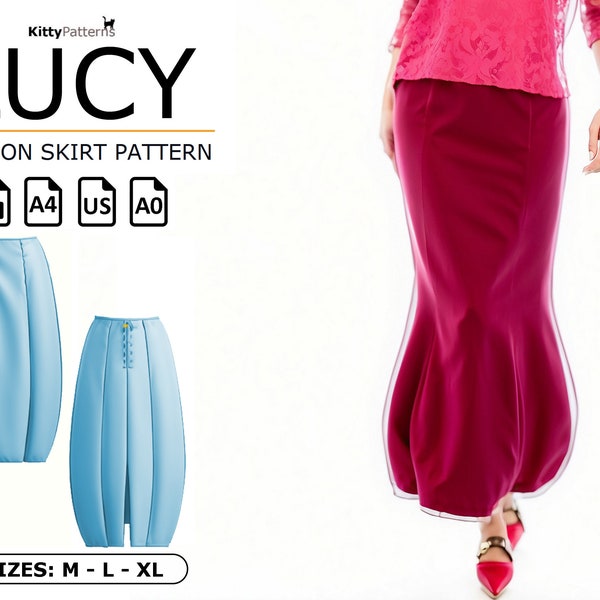 LUCY - Patrón de falda de burbujas [M,L,XL] - Patrón de los años 80 - Patrón de falda de globo - Patrón de falda de mujer Pdf - Patrón de costura fácil