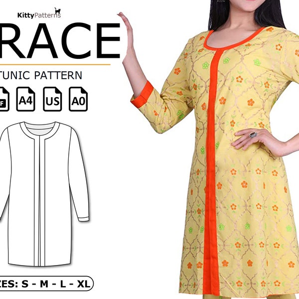 GRACE - Tunic Sewing Pattern PDF [S,M,L,XL] - Tunic Dress Pattern - Long Tunic Pattern For Women