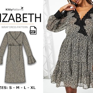 ELIZABETH - Wrap Dress PDF - S,M,L,XL - Wrap Around Dress Pattern  - Midi Dress Pattern - Pdf Dress Sewing Patterns for Women