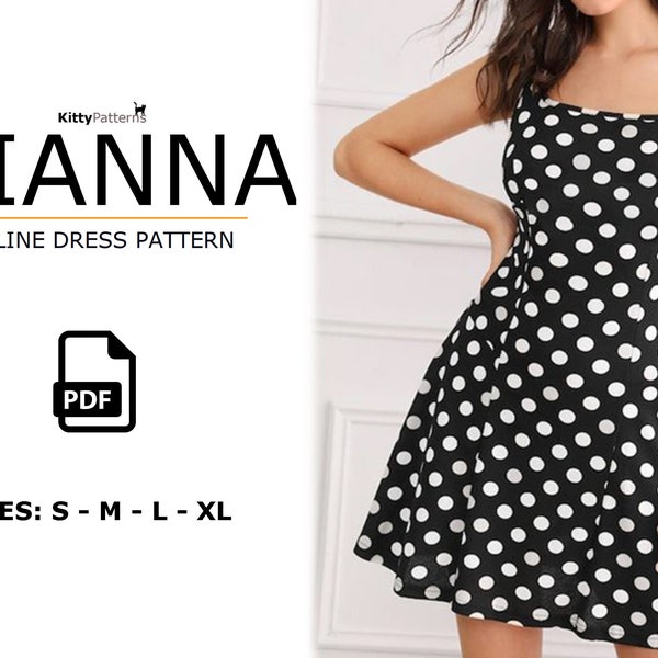 GIANNA - A-line Dress Pattern - S,M,L,XL - PDF Sewing Patterns - A line dress sewing pattern women