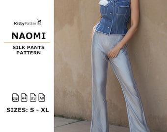 Silk Pants Pattern: High Waisted Women Trousers (PDF)