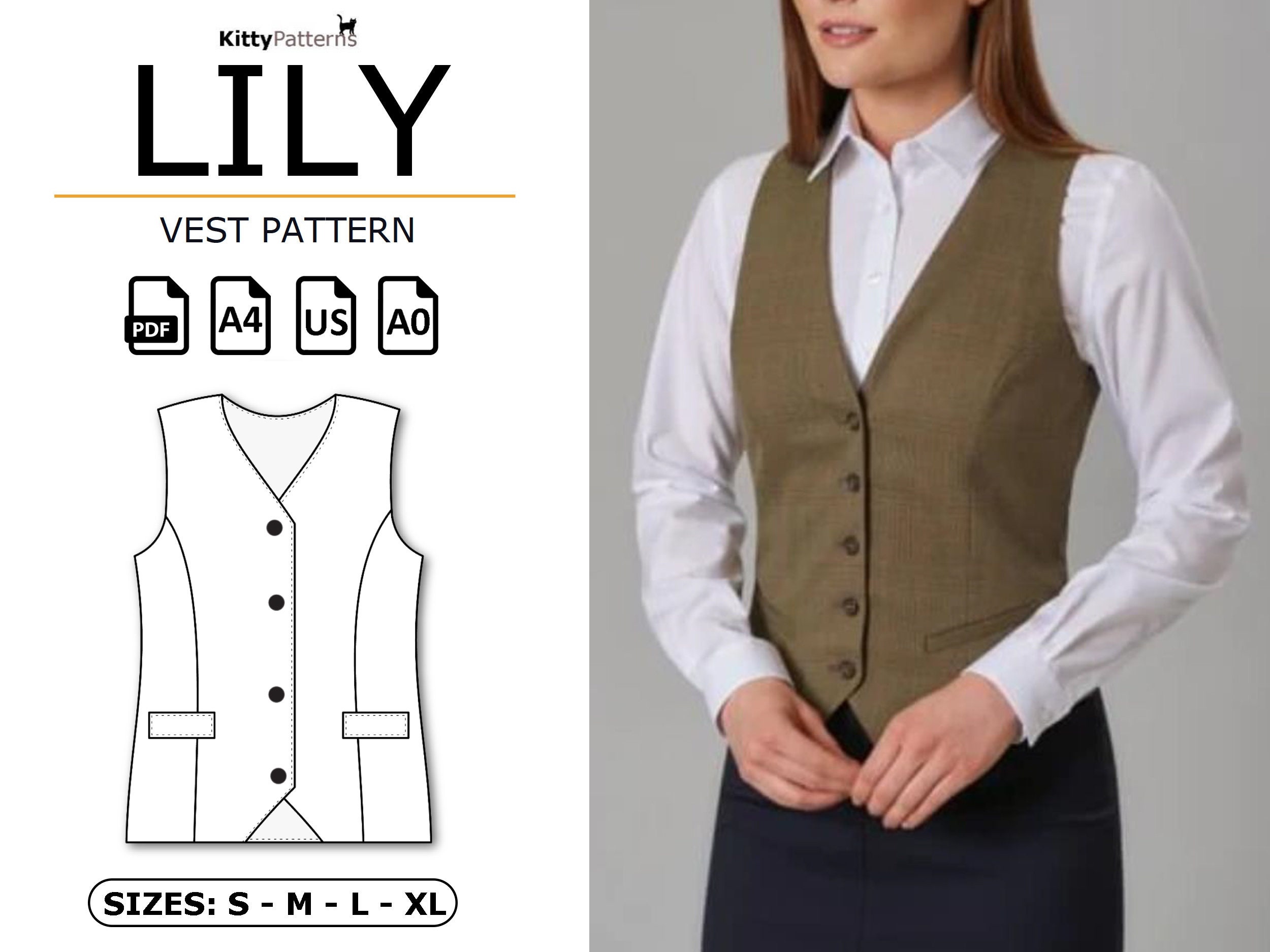 LILY Vest Pattern PDF S,M,L,XL Womens Vest Patterns Girls Vest Pattern Pdf  Sewing Pattern 