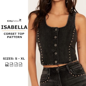 ISABELLA - patron de haut corset - S, M, L, XL - patron de haut en jean - patrons de corset - patron de couture bustier - patrons de couture corset PDF
