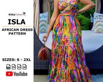 African Halter Maxi Dress Pattern: Isla Summer Dress (PDF)