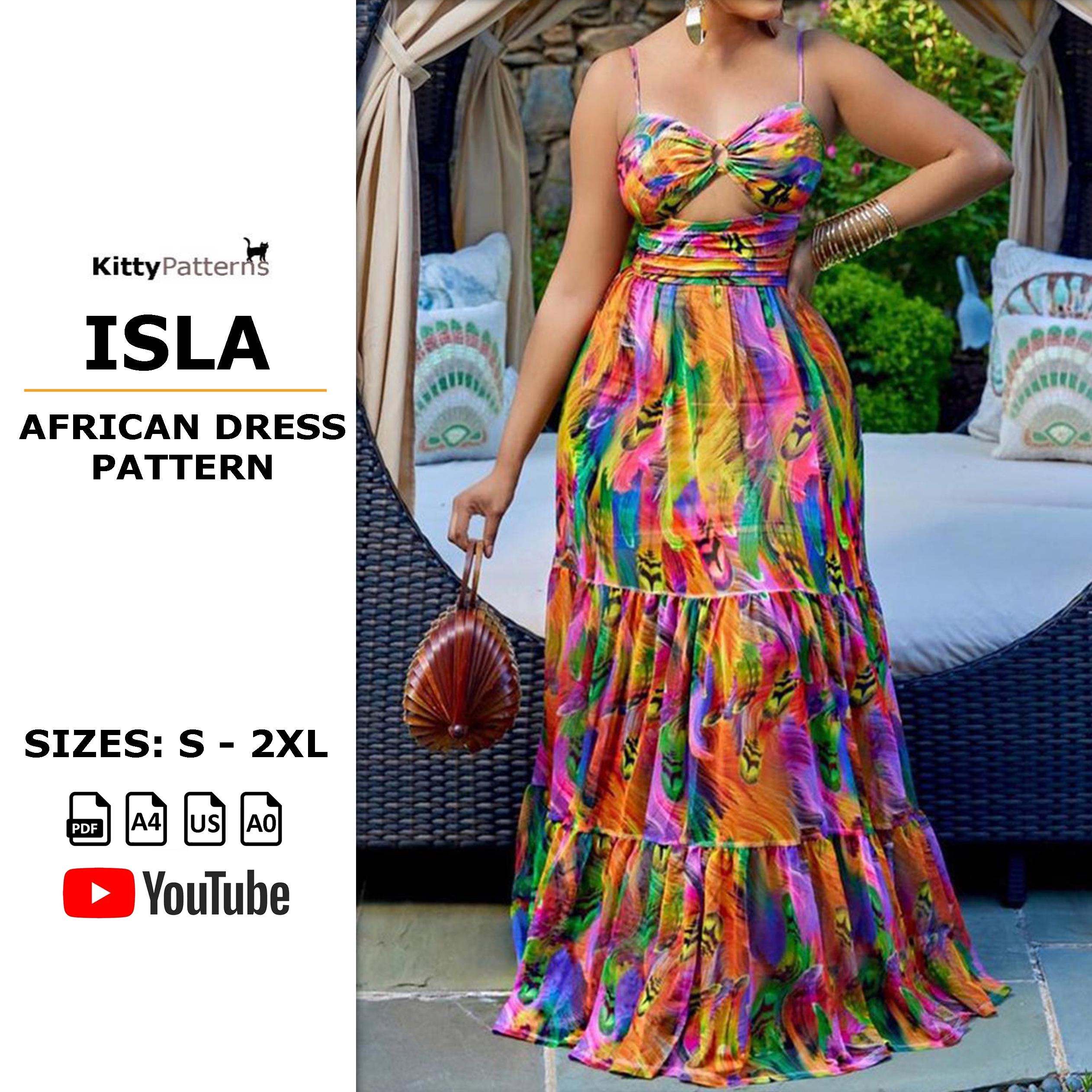 maxi dress patterns south africa African Halter Maxi Dress Pattern: Isla Summer Dress (PDF)