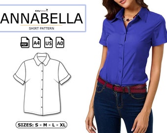 Annabella Button Shirt Sewing Pattern: Women's Top (PDF)