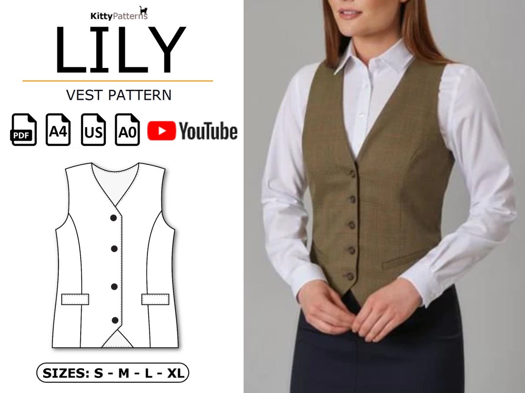LILY Vest Pattern PDF S,M,L,XL Womens Vest Patterns Girls Vest Pattern Pdf  Sewing Pattern Video Tutorial 