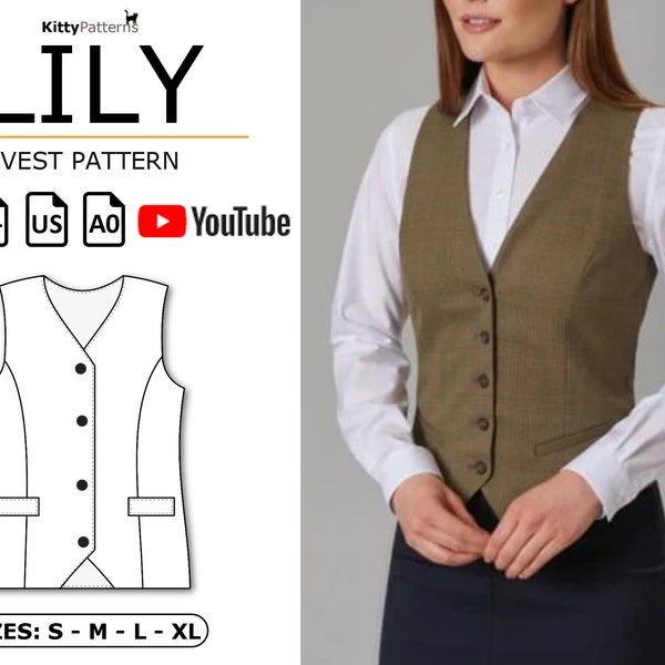 LILY - Patron de gilet PDF - [S, M, L, XL] - Patrons de gilet pour femmes - Patron de gilet pour filles - Patron de couture Pdf