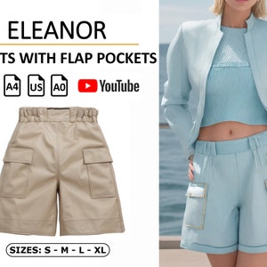 Eleanor High-Waisted Shorts Schnittmuster - Klapptaschen (PDF-Muster)